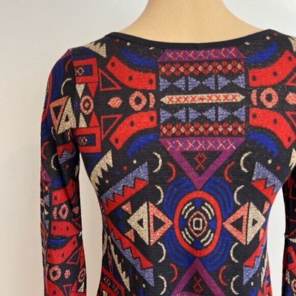 Nadya Toto Women’s Small Viscose Geometric Tunic Top Long Sleeve Shirt 70s Gogo - Picture 6 of 12
